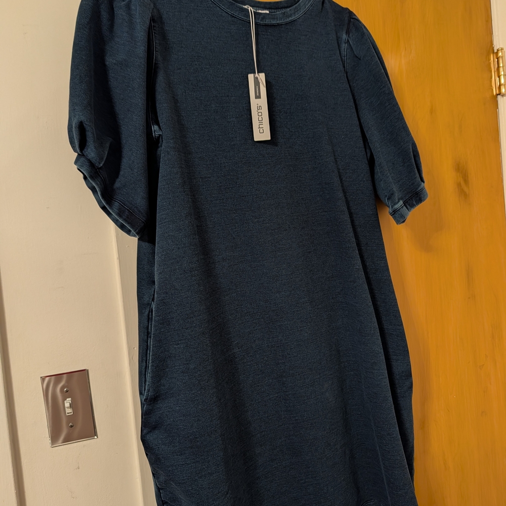 Chico's Elegant Dark Blue Long Sleeve Dress